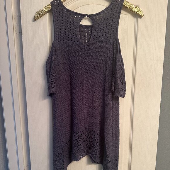 LC Lauren Conrad Blue Cold Shoulder Sweater‎ Size Medium - Picture 4 of 4